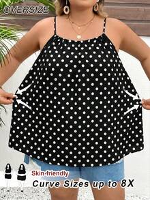 SHEIN CURVE+ Plus Size Women's Floral Print Camisole Top, Suitable For Summer Bohemian Style Vacation - Black - View 1