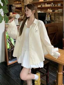 DAZY 女款寬鬆休閒印花襯衫，翻領設計 - 黃色 - 查看 6