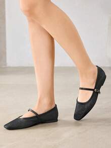 MOTF LADIES MESH FASHION FLAT SHOES - Premium Black - View 8