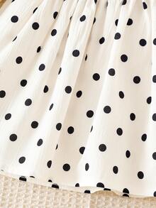 SHEIN Playful Pals 女嬰領口泡泡長袖 2合1 A字洋裝，經典 A字剪裁適合各種體型的嬰兒，獨特領口設計增添正式感，巧思泡泡袖打造甜美俏皮風格，豐富 2合1 設計，適合女嬰日常休閒舒適穿著、戶外玩耍及度假休閒穿搭 - 黑與白 - 查看 7