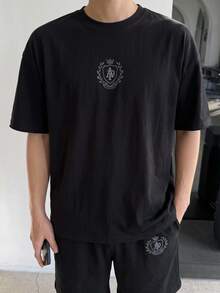 DAZY Summer Letter Print Black Short Sleeve T-Shirt And Shorts Set For Men - Black - View 5