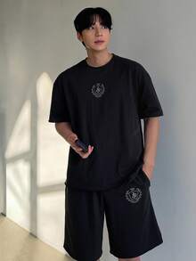 DAZY Summer Letter Print Black Short Sleeve T-Shirt And Shorts Set For Men - Black - View 6