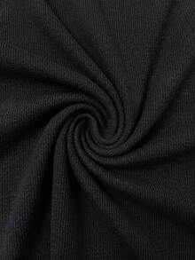 SHEIN LUNE 女款休閒棉質日常 Polo 領長褲套裝 - 黑色 - 查看 7