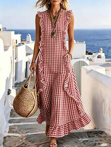 Women Midi Dresses - Red and White - View 5
