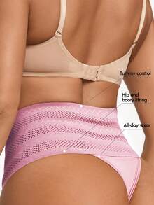 SHAPORA Women's High Waist Mesh Hollow Out Shapewear Bottom - Pink - View 2