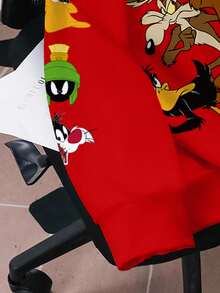 LOONEY TUNES X SHEIN 男士圆领长袖舒适休闲卡通字母印花套头衫，秋冬 - 白色 - 查看 5