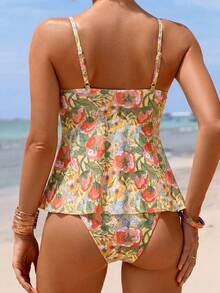 Swim Lushoire Swim Lushore 女款兩件式熱帶花卉印花比基尼背心套裝，春夏運動波希米亞風，衝浪、海灘度假穿著，黃色 - 黃色 - 查看 2