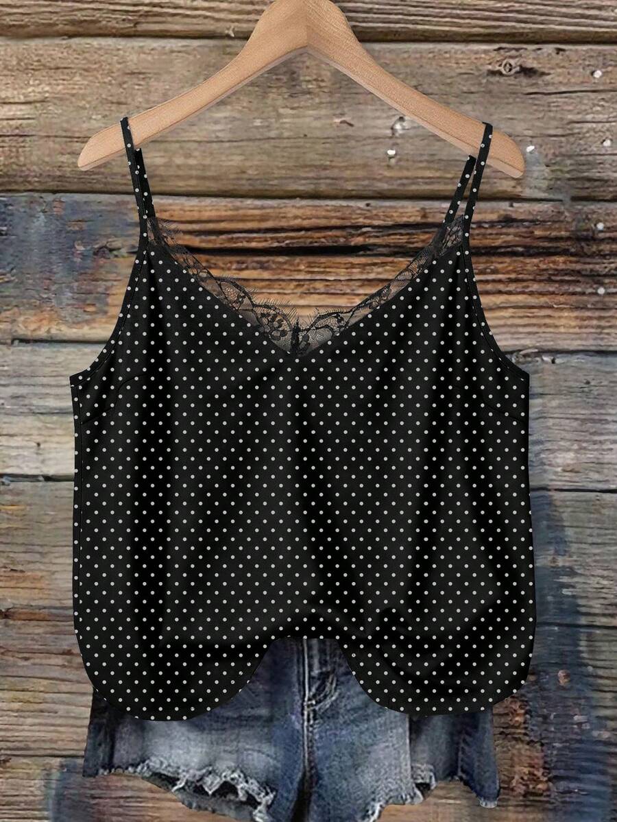 SHEIN VCAY 大尺碼夏季休閒波點印花細肩帶背心 - 彩色 - 查看 1