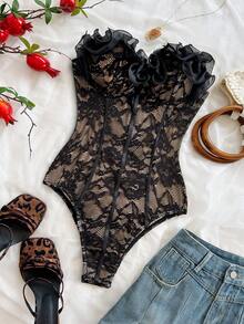 Soleia Bustier Renda Hitam untuk Liburan Ukuran Plus - Hitam - View 3