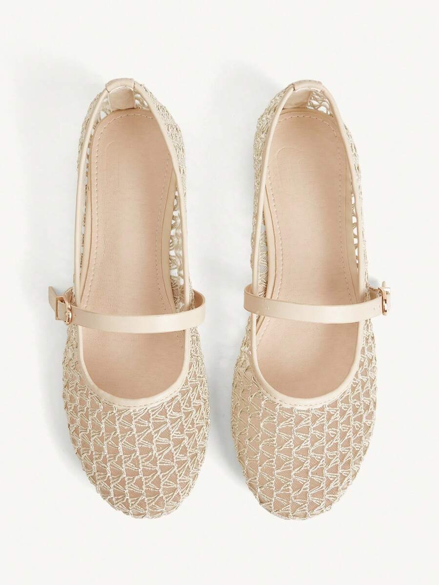 CUCCOO CHICEST Nuevos zapatos planos de mujer con punta cuadrada de malla color albaricoque, cómodos, suaves y sencillos para ir al trabajo - Albaricoque - Ver 1