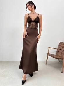 Firerie Women's Elegant Romantic Dark Brown Spaghetti Strap Lace Sexy Dress Night Out Summer Date Night - Brown - View 8
