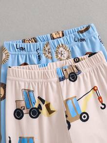 Boy's And Young Boy Cute Cartoon Print Short Sleeve Long Pants Knit Snug Fit Pajama Loungewear Set - Multicolor - View 8