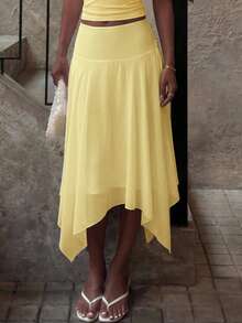 MainGRL Women's Solid Color Casual Versatile Date/Travel A-Line Skirt - Pale Yellow - View 5