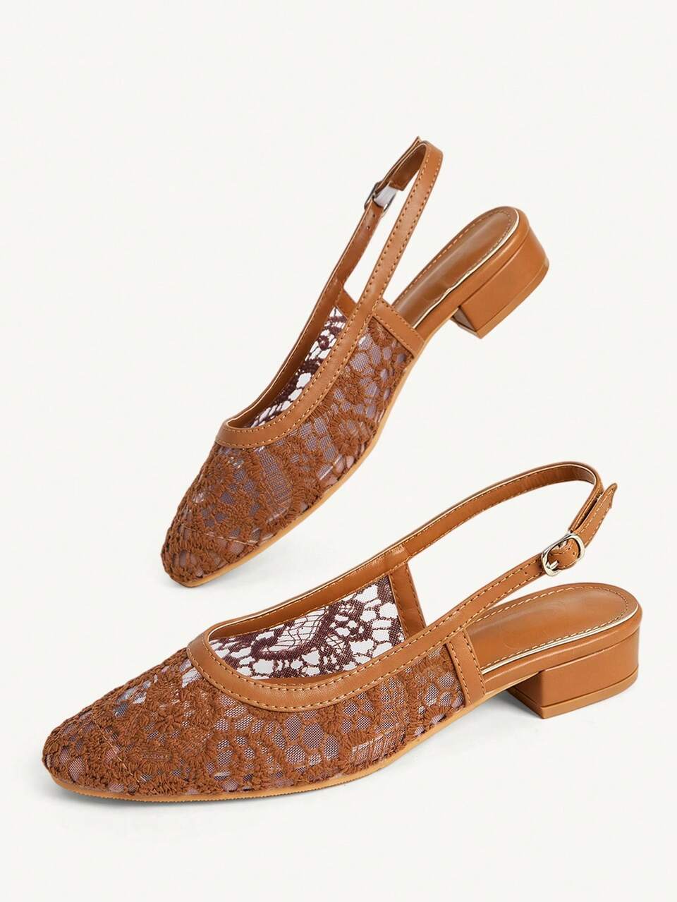 CUCCOO CHICEST Women Shoes Round Heel Brown Lace Mesh Back Lift Sexy Fashion Elegant Daily Versatile Banquet Party Flat Shoes