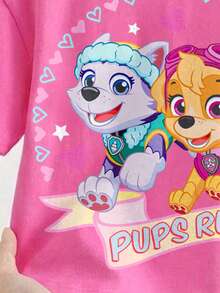 SHEIN | PAW Patrol 女嬰圓領字母卡通圖案休閒百搭日常外出短袖T恤 - 彩色 - 查看 5