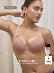 Wedaily Set 3pcs Bra Kasual Lembut Nyaman dengan Tali Lebar, Mendukung, Bernapas, Tanpa Kawat, Cocok untuk Sehari-hari dan Semua Ukuran - MultiWarna - View 3