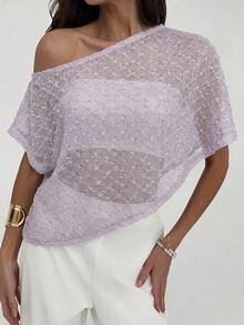 Women's Casual Solid Color Asymmetrical Top, Summer, Summer Top - 淡紫色 - 查看 8