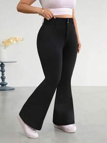 Firerie Plus Size Women High Waist Casual Versatile Flare Leg Jeans Summer Elegant Vacation Beach Wedding Graduation Going Out Black Jeans - Black - View 3