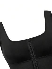 SHAPORA Plus Size Fashion Front Button Cropped Camisole Shapewear And Waist Cincher Shorts Set - Black - View 11