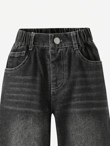 SHEIN Young Boy Loose Straight Wide-Leg Casual Children Denim Pants - Dark Grey - View 5