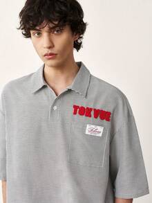 TOKVUE Men's Summer Workwear American Street Style Retro Towel Embroidery Loose Short Sleeve POLO Shirt Top - Grey - View 4