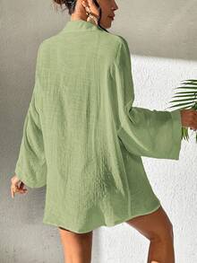 SHEIN Swim Women's Solid Color Single-Breasted Casual Daily Outing Kimono Shirt - Mint Green - View 2
