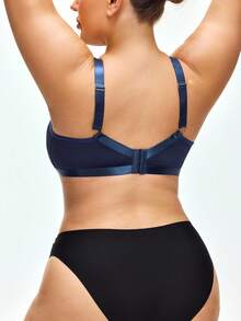 SHAPORA Sujetador estilo minimalista inalámbrico para curvas tallas grandes, color azul marino - Azul Marino - Ver 3