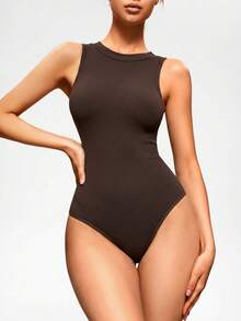 SHAPORA Body de unicolor minimalista para uso diario de mujer - Marrón - Ver 5