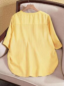 Rusticease Plus Size Women's Striped Casual Versatile Everyday Outing Shirt - Mustard Yellow - View 3