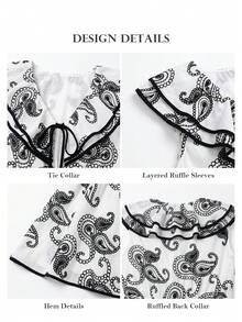 ELLERISSA Plus Size Black And White Summer Mini Dress,Elegant Tropical Embroidery,Vacation Holiday V Neck Elastic Waist Wedding Guest Outfit - Black and White - View 8