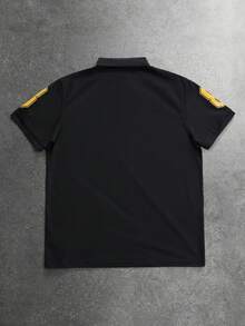 STYNVO 男士拼色休閒數位印花圖案 Polo 衫，儀式場合適用 - 黑色 - 查看 2