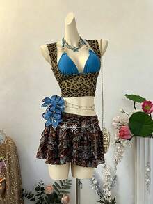 NostaNoir Women's Sexy Leopard Print Vacation Top - Coffee Brown - View 3