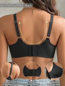SHEIN Bra Push-Up Tanpa Kawat Tanpa Jahitan dengan Cup Cetak, Bahan Jelly Strip Lembut untuk Wanita, 1 buah - Hitam - View 2