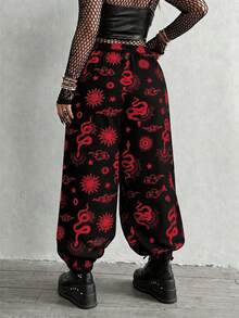 Whyspr Plus Size Dark Style Patchwork Print Loose Pants Fall - Black - View 2