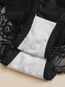 SHEIN Women's 2pcs Charming Black & Red Heart Lace Criss-Cross Mesh Rose Design Series Triangle Panties - Black - View 6