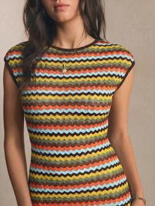 Poéselle Women's Striped Round Neck Cap Sleeve Fitted Elegant Long Dress - Multicolor - View 6