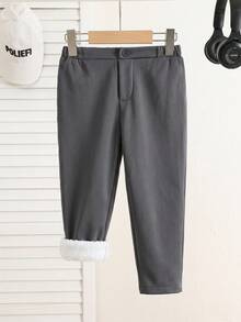 Young Boys Casual Plain Straight Fit Fleece Lined Pants For School, Garden, Birthday, Fall, Halloween, Christmas, Thanksgiving, Autumn Winter Season Girls Winter Pantsgirls Fleece Lined Pants - Dark Grey - View 4