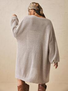 Freevana Women's Casual Soft Form Slouchy Stylelight Blue Color Open Front Long Sleeve Knit Cardigan-Loose Multi-Functional Sweater Autumn Formal Homewear - Apricot - View 13