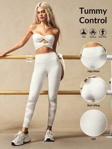 VARSIVA Women's Criss-Cross Hem Design Sports Leggings, Yoga Pants, Summer Legging, Suitable For Tennis Casual Vacation Sports - White - View 10