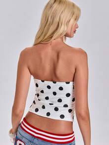 ROMWE Y2K Sporty World Cup Numeric & Polka Dot Print Tight Bandeau Top, Summer Vacation - Black and White - View 5
