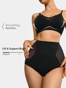 SHAPORA Mesh Insert High Waist Shapewear Set - Black - View 1