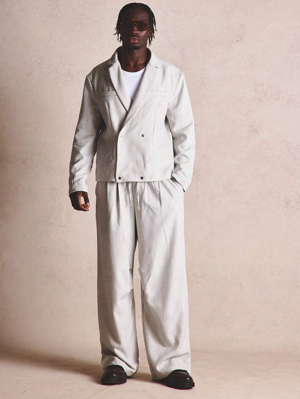 Oversized Tailored Suit Smart Style Stud Press Fastening Welt Pockets Blazer Jacket Spring Summer