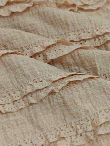 Sunnyshic Vestido de mujer con volantes en capas, jacquard, sin tirantes y con tirantes de espagueti - Caqui - Ver 4