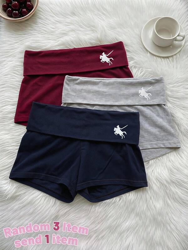 Young Girls Casual All-Match Versatile Daily Home Sweetheart Double Waistband Folded Waist Tight Knit Shorts