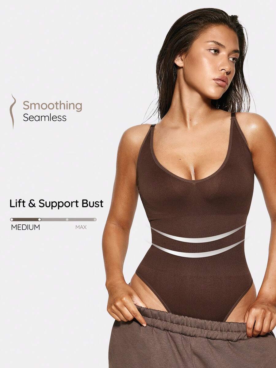 SHAPORA Faja modeladora estilo top con Body unicolor para mujer, para uso casual - Café integral - Ver 1