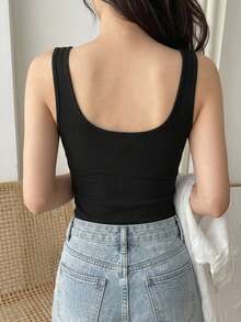 DAZY 女款夏季休閒百搭素色背心上衣 - 黑色 - 查看 2
