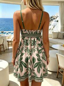 Breezaya Fashionable Vacation Style Spaghetti Strap V-Neck Polka Dot Print Cinched Cinched Waist Dress - Multicolor - View 2