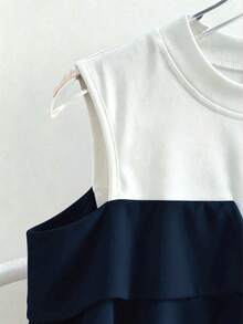 GlowEve 女款 2 合 1 刺繡露肩上衣，夏季度假款 - 藏蓝色 - 查看 3