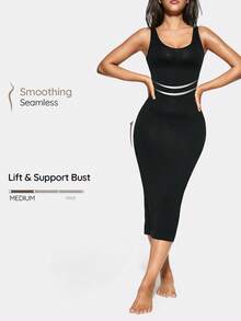 SHAPORA Women's Solid Color Split Hem Slimming Bodycon Shapewear Dress - Black - View 1