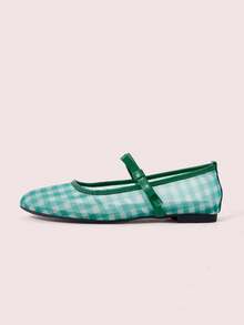 CUCCOO DOLLMOD Women's Shoes, Green Plaid, Mesh, Bow Mary Jane Shoes, Ballet Shoes, Comfortable Flats - Mesh green - View 2